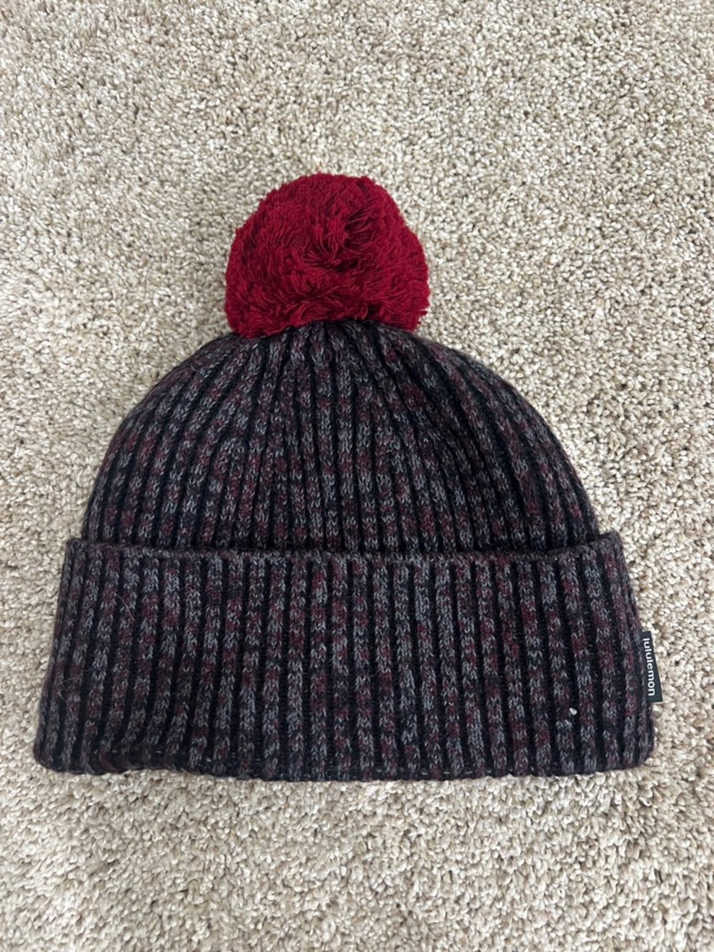 Lululemon Knit Pom Beanie in Burgundy and Charcoal